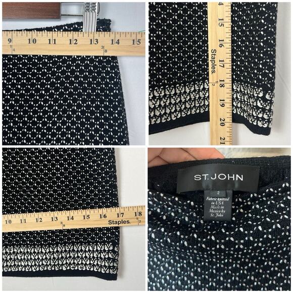 St. John Wool Knit Black White Pencil Skirt Geometric Pattern Career Classic Sz - Picture 4 of 10